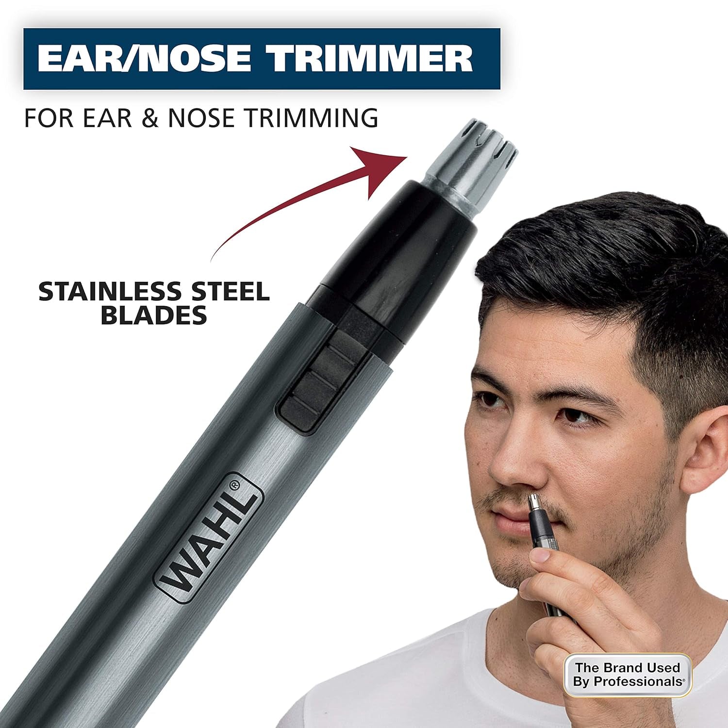 Micro Groomsman Battery Personal Trimmer for Hygienic Grooming with Rinseable, Interchangeable Heads for Eyebrows, Neckline, Nose, Ears, & Other Detailing - 05640-600