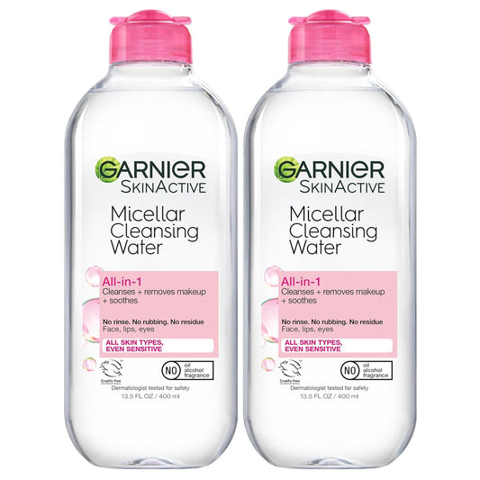 Micellar Water, Hydrating Facial Cleanser & Makeup Remover, Suitable for Sensitive Skin, Vegan, Cruelty Free, 13.5 Fl Oz (400Ml), 2 Count