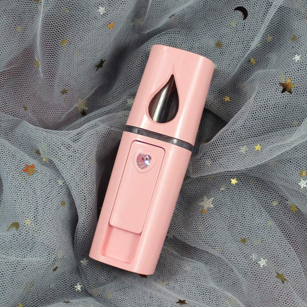 Portable Nano Facial Mister Mini Facial Steamer Atomization Eyelash Extensions with Mirror & 20Ml Visual Water Tank (Pink)