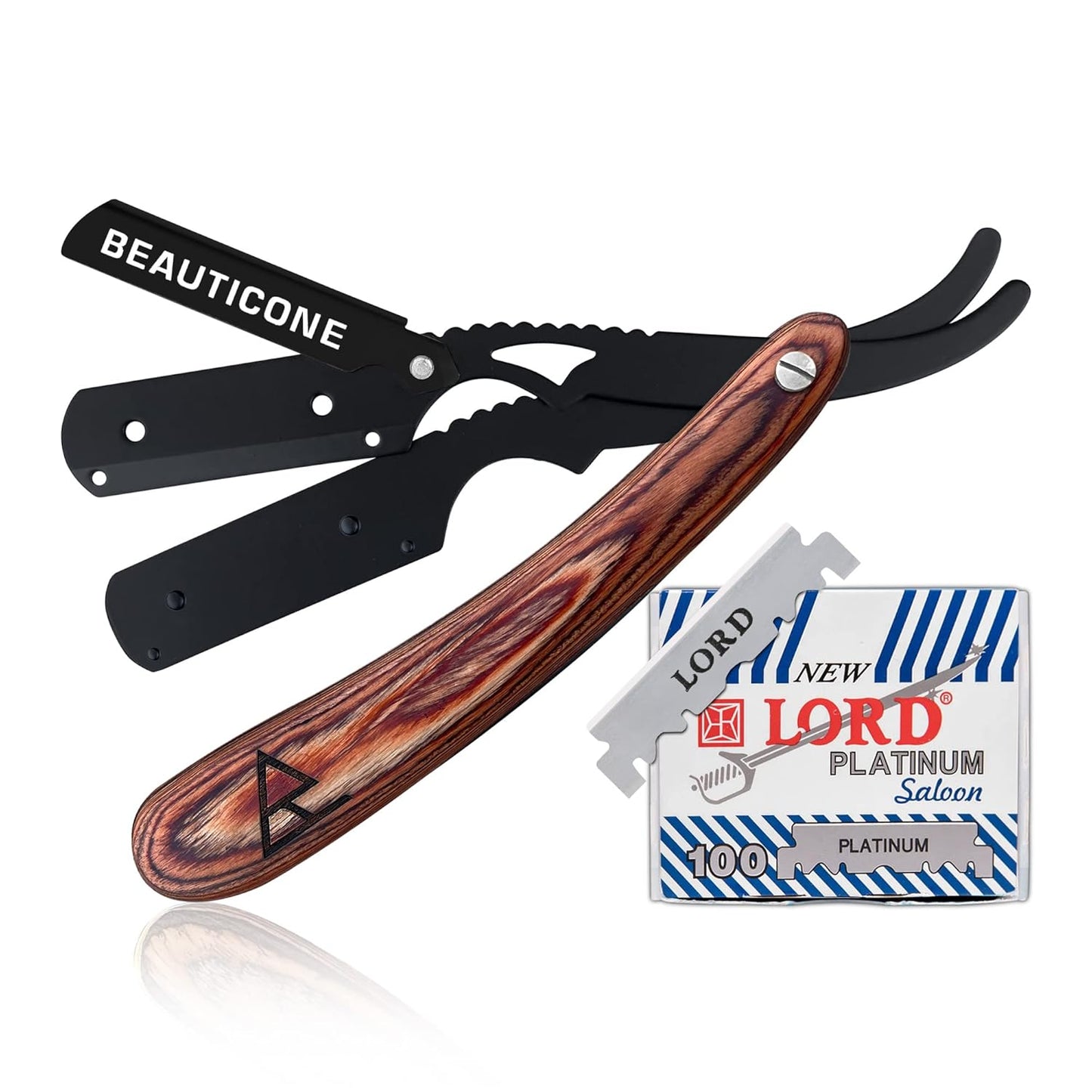 Straight Razor for Men, Professional Barber Razor with 100 Single Edge Blades, Straight Edge Single Blade Razors for Men, (Rose Wooden Slide-Out)