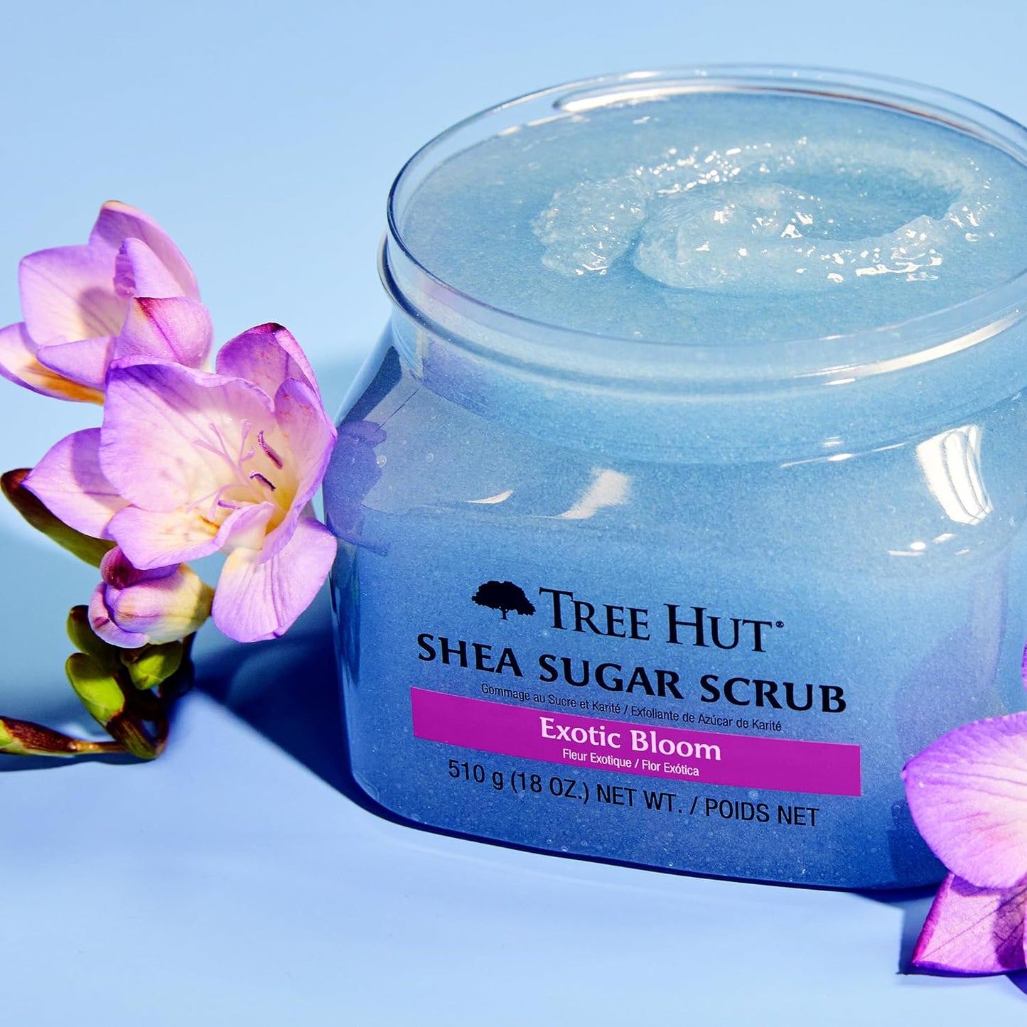 Exotic Bloom Shea Sugar Scrub | Exfoliating Body Scrub Removes Dead, Dry Skin for a Soft & Hydrated Feel | Nourishing Essential Body Care | 18 Fl Oz.