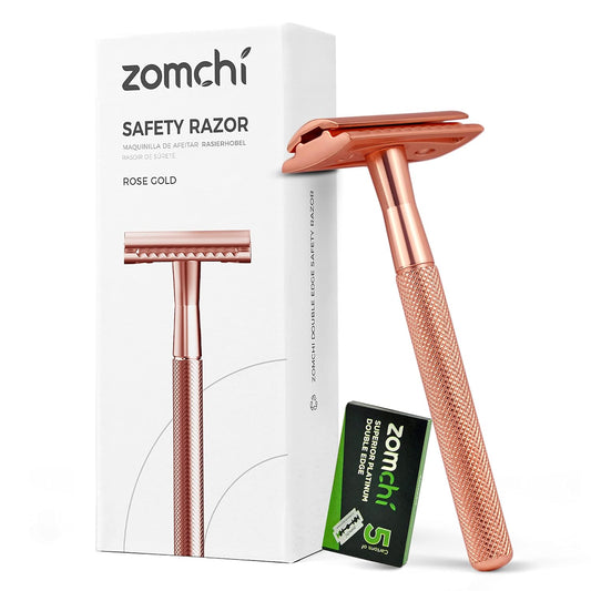 Safety Razor for Men&Women with 5 Double Edge Safety Razor Blades, Double Edge Razor, Reusable Razor, Plastic Free – Rose Gold