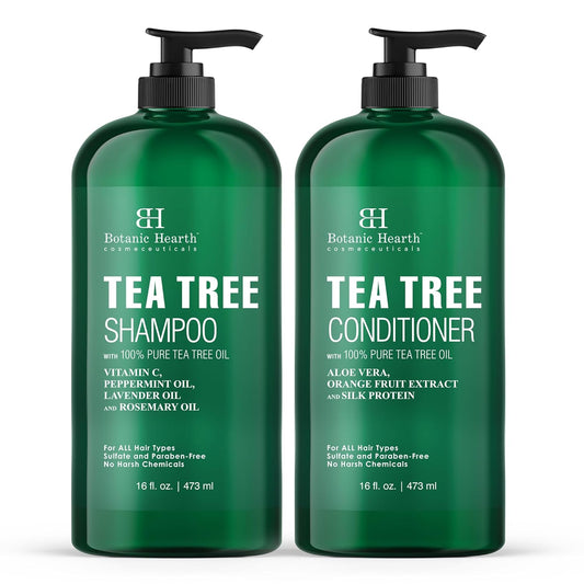 Shampoo and Conditioner Set - with 100% Pure Tea Tree Oil, for Itchy and Dry Scalp, Sulfate/Paraben Free - for Men and Women - 16 Fl Oz Each