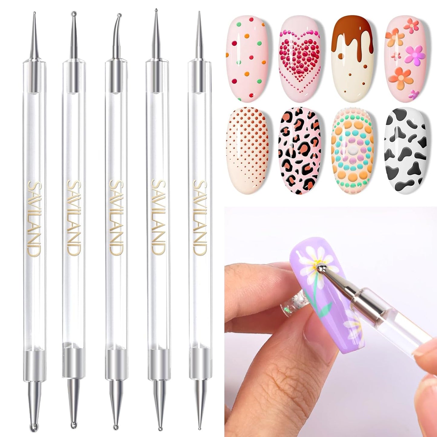 6PCS Nail Art Brushes Set – Multifunctional Nail Brushes for Nail Art Nail Design Brush Gel Nail Brush for Nail Extension Nail Art Liner Brush 3 Sizes Dotting Tools for DIY