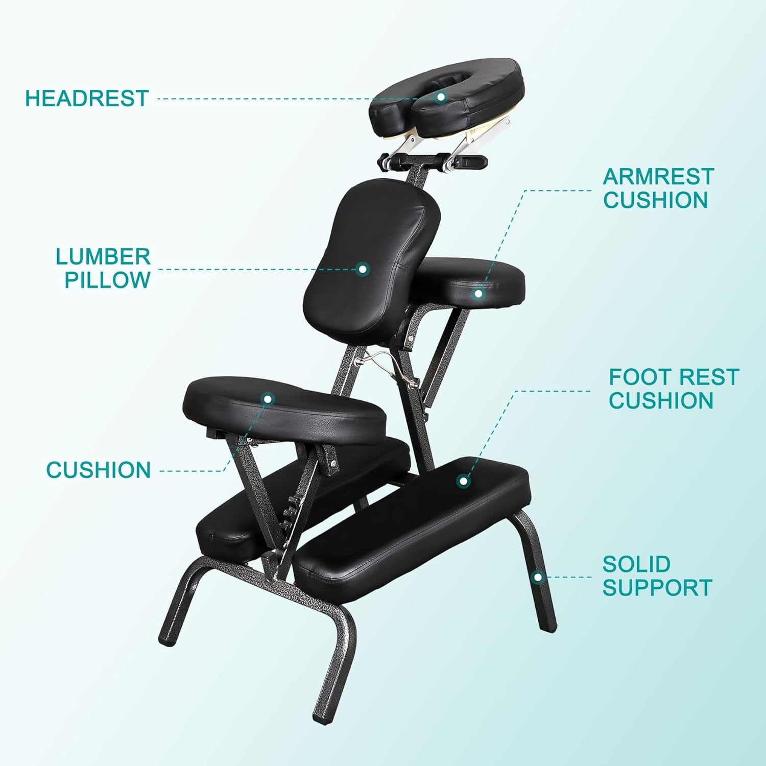 Portable Massage Chair Foldable Tattoo Therapy Chair 4 Inches Thickness Sponge Face Cradle Spa Salon Massage Chair (Black)