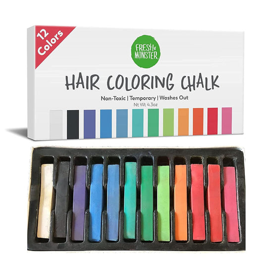 Temporary Hair Coloring Chalk 12 Bright Colors Washes Out Easily Girls and Boys Non-Toxic and Safe for All Ages, Hair Colors and Textures Great Gift Idea