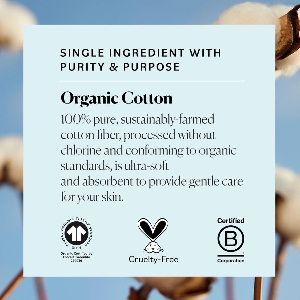 Organic Jumbo Cotton Balls for Sensitive Skin, 100% Pure Organic Cotton Sustainably Grown, Chlorine Free, Hypoallergenic, Ultra-Soft and Absorbant for Beauty&Personal Care, 300 Ct