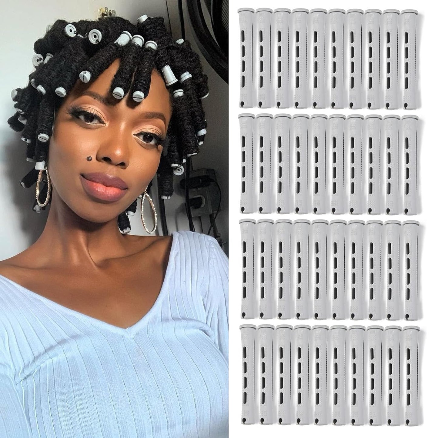 40Pcs Cold Wave Perm Rods Set for Women'S Long & Short Natural Hair - Plastic Orange Rollers for Curling and DIY Hairdressing