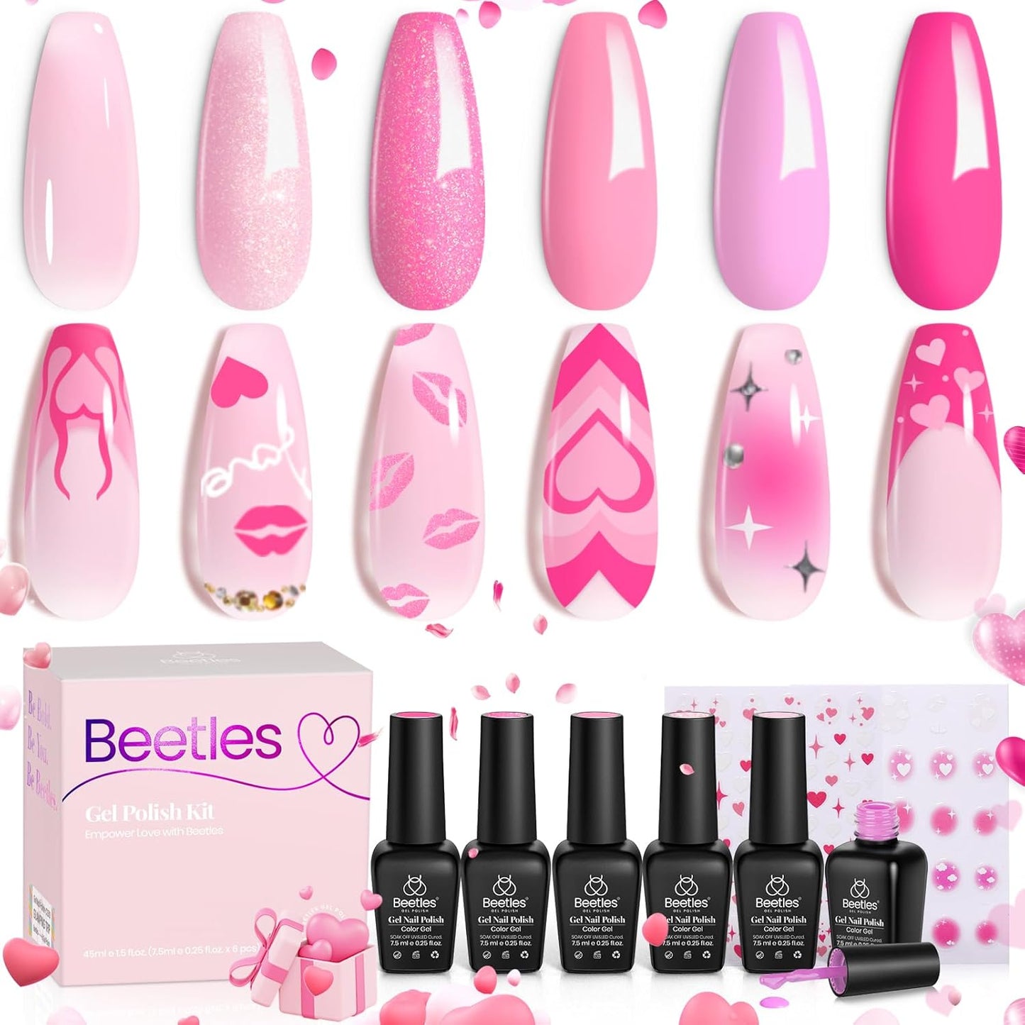 Beetles Nail Stamp 3Pcs Silicone French Tip Nail Stamp Kit with Replacement Nail Stamper Heads and Scrapers Soft Silicone Nail Printing Tool for Home DIY Nail Art Valentine'S Day Gift for Women