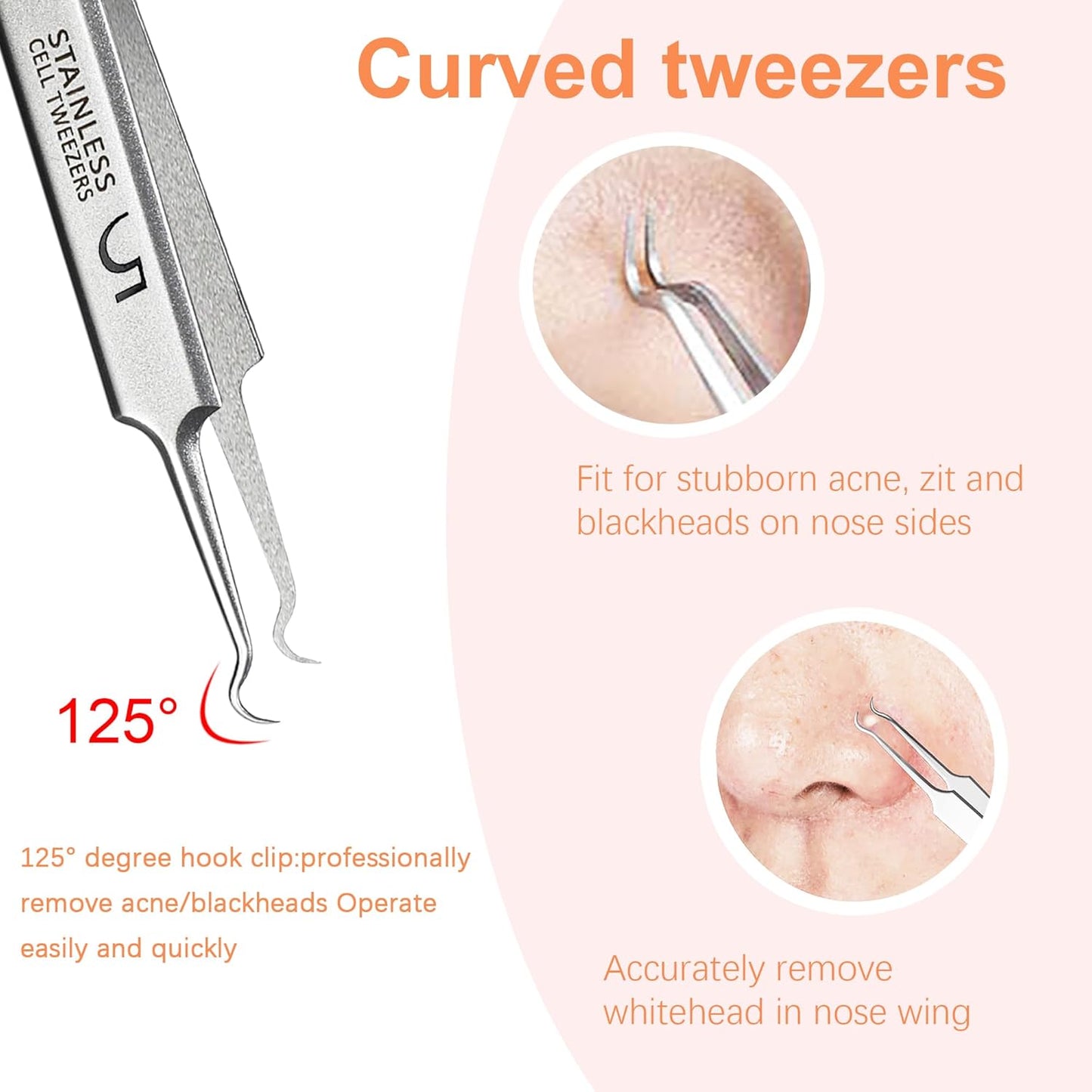 Professional Blackhead Tweezers,High Hard Stainless Steel Blackhead Remover Tweezers, Precision Pimple Popper Tool Kit, Blackhead Extractor