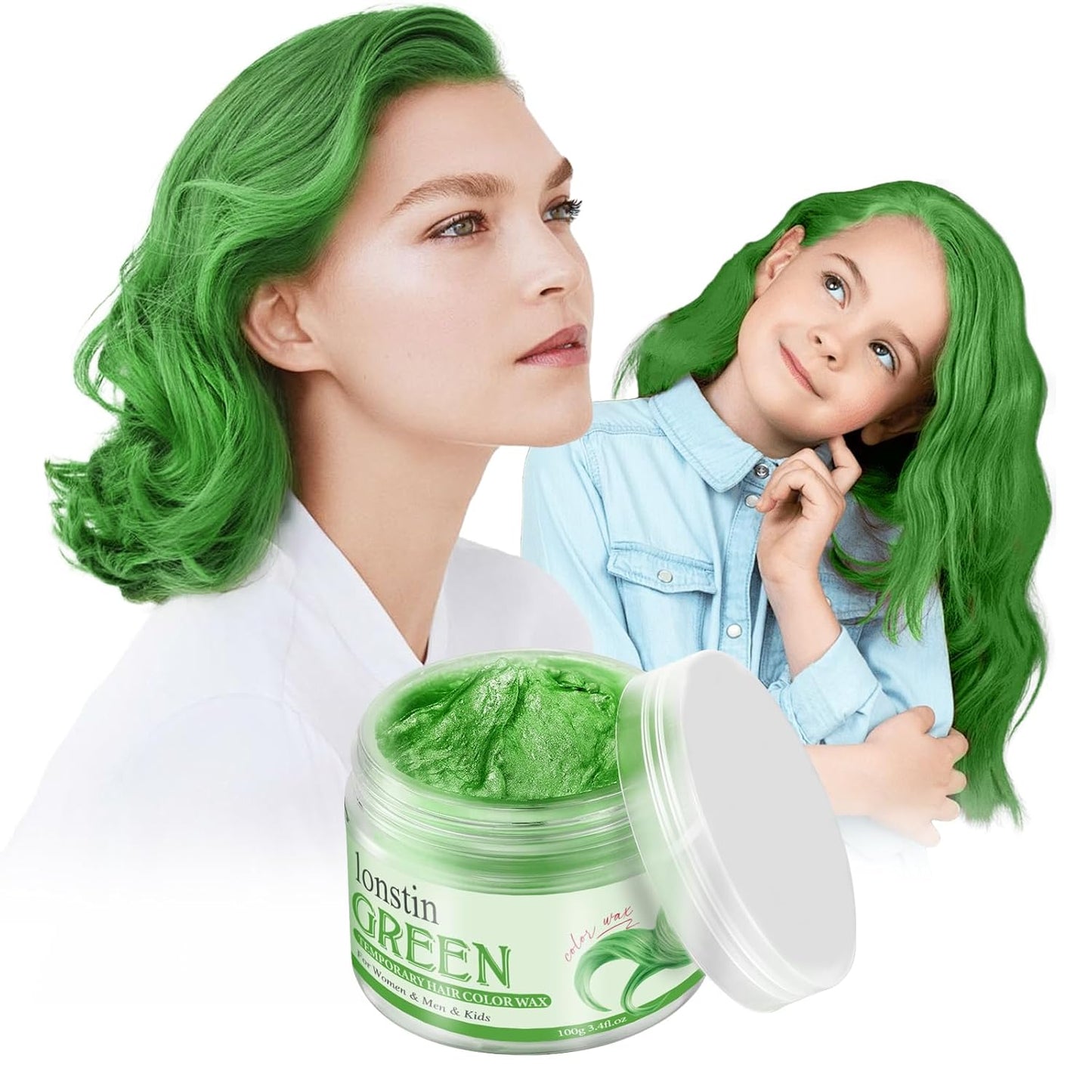 Temporary Hair Color Wax, Green Hair Dye Paint Wax Washable Instant Colored Hair Wax Gel Cream Mud Hair Makeup Men Women Halloween Party