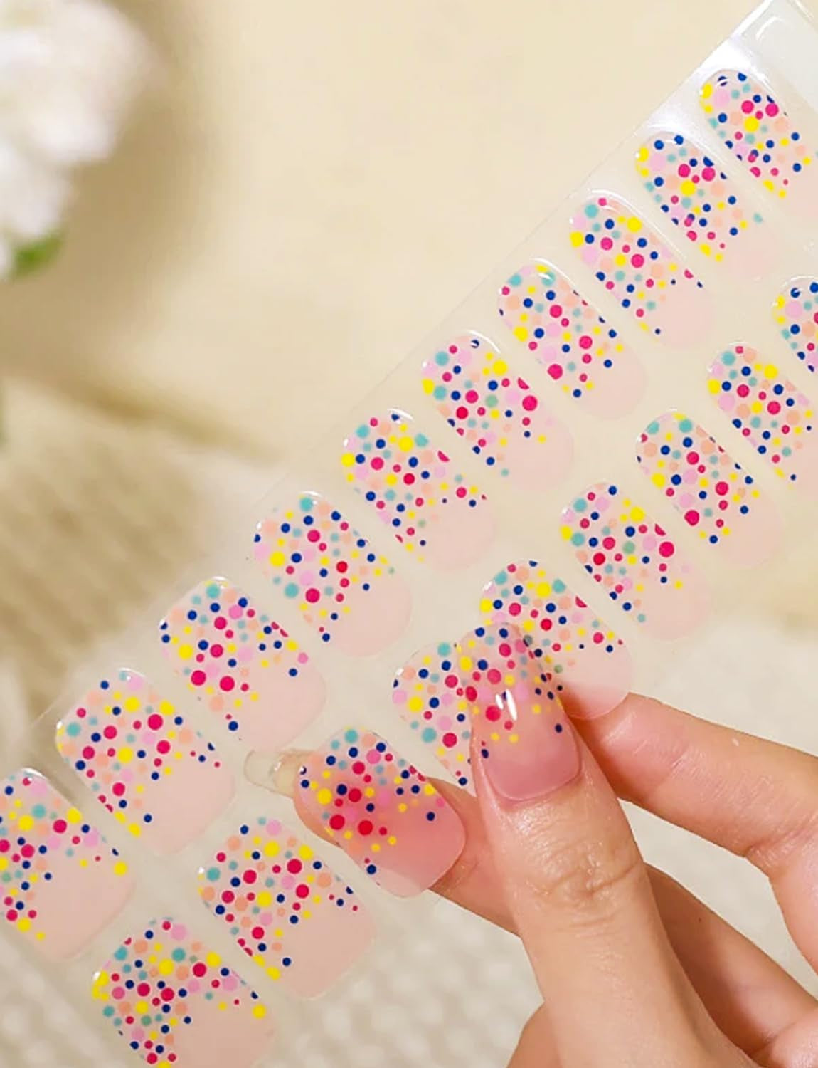 Semi Cured Gel Nail Strips, 20Pcs French Gradient Gel Nail Stickers Work with UV, Easy to Use and Remove