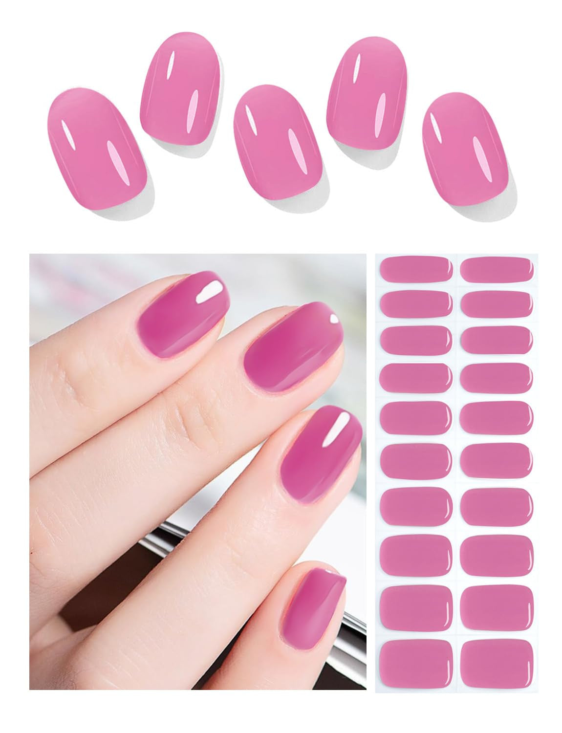 Semi Cured Gel Nail Strips, 20Pcs French Gradient Gel Nail Stickers Work with UV, Easy to Use and Remove