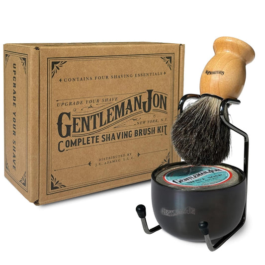 Complete Shaving Brush Kit – Old Fashion Shaving Kit for Men, Includes Shave Brush, Shave Bowl, Shave Soap & Stand, Vintage Wet Shave Mug, Barber-Style 4-Piece Gift Set