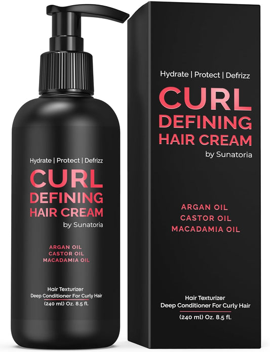 Curl Defining Cream for Wavy Hair - Leave-In Texturizer for Dry, Wave & Curly Hair - Moisturize with Macadamia & Argan Oil - Best Frizz Control - Curly Hair Products