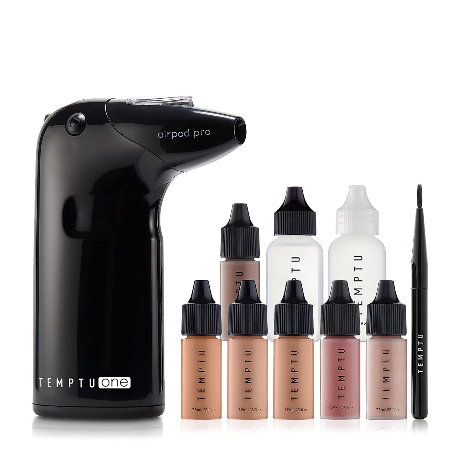 One Airbrush Make-Up Kit with Cordless Compressor, 6 Shades: 11-Piece Set, Portable Air Brush Machine & Airpod Pro, 3 Shades of Foundation, Blush, Bronzer, Instant Concealer, Perfect Complexion