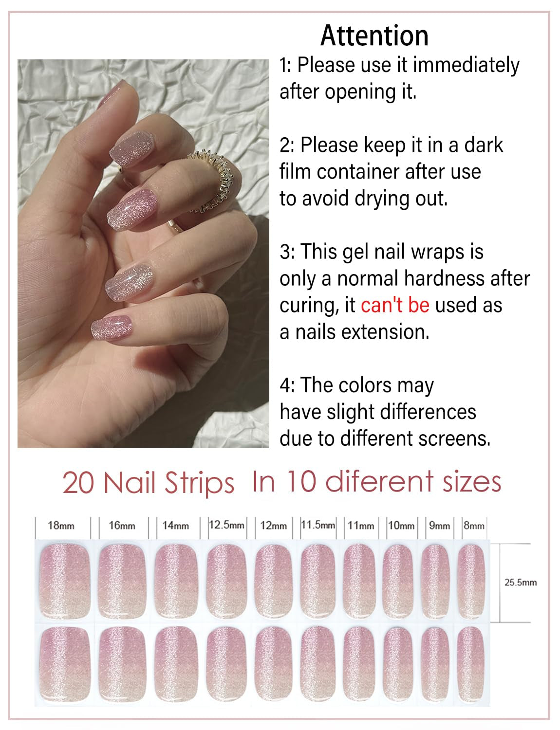 Semi Cured Gel Nail Strips, Nude Cat Eye Gradient 20Pcs Semi Cured Gel Nails Sticker, Gel Nail Wraps UV for Home Nails DIY