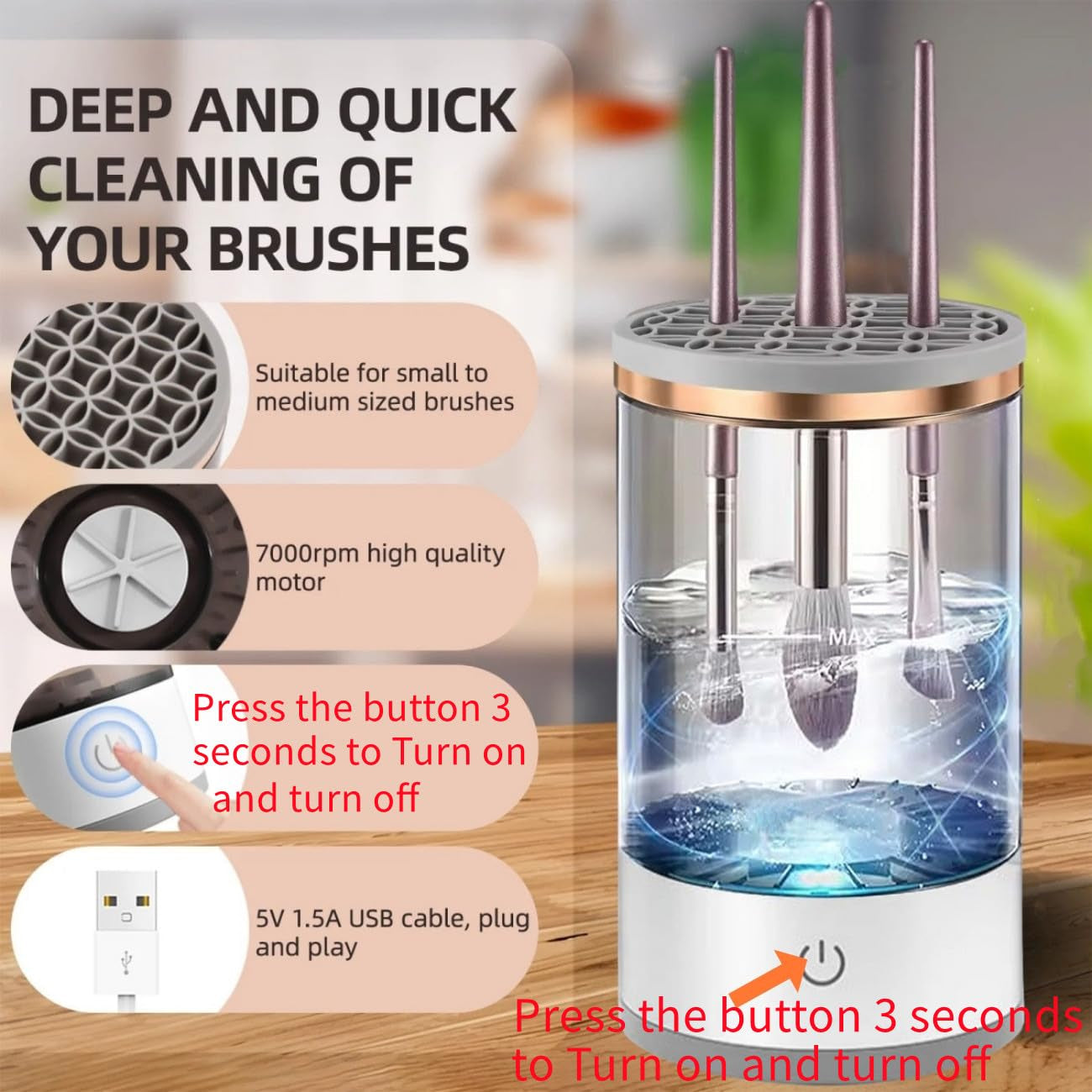 Electric Makeup Brush Cleaner,Upgrade Automatic Makeup Brush Cleaner,Makeup Brush Cleaner Machine Fit for Makeup Brushes,Portable Compact Design for Travel Home Use