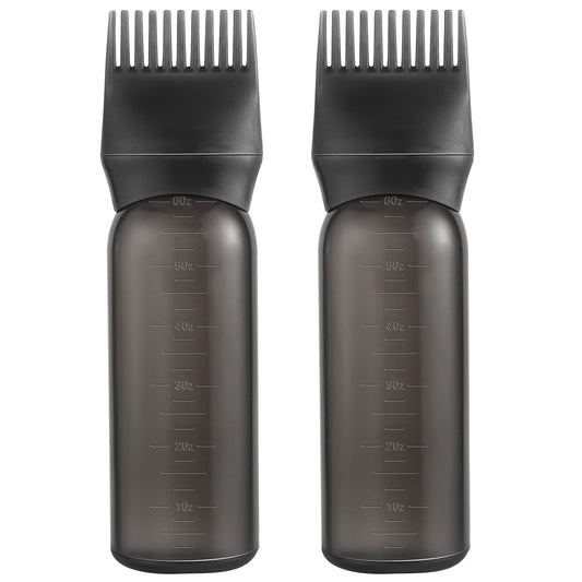 2 Pack Root Comb Applicator Bottle 6 Ounce Oil Applicator for Hair Dye, Black Hair Oiling Bottle Applicator Brush with Graduated Scale