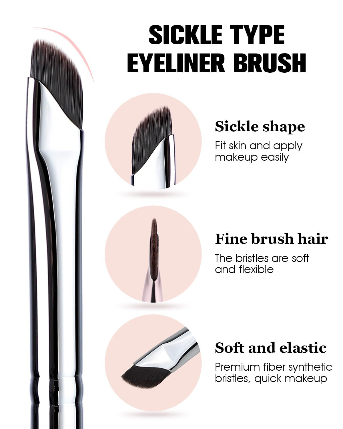 Eyeliner Brush,  Sickle Angled Eyeliner Brush Gel Eye Liner Makeup Brush for Precise Eyeliner Eyebrow Eyelid Ultra Thin with Curved Bristle - Black