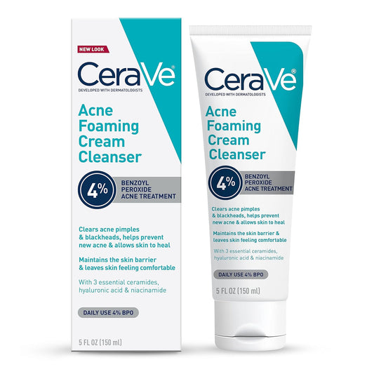 Acne Foaming Cream Cleanser, 4% Benzoyl Peroxide Face Wash with Hyaluronic Acid, Niacinamide & Ceramides, Gentle Daily Acne Treatment for Face