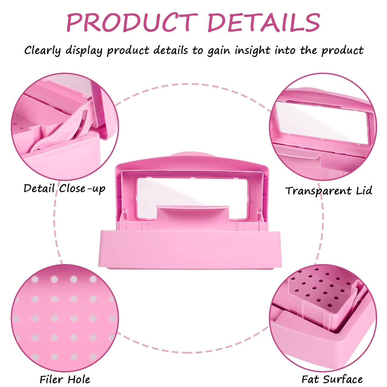 Nail Tool Sterilizer Box Barbicide Disinfectant Jar Plastic Disinfectant Container Suitable for Nail Tools Hair Salons Beauty Centers and Manicure and Nail Equipment(Pink)