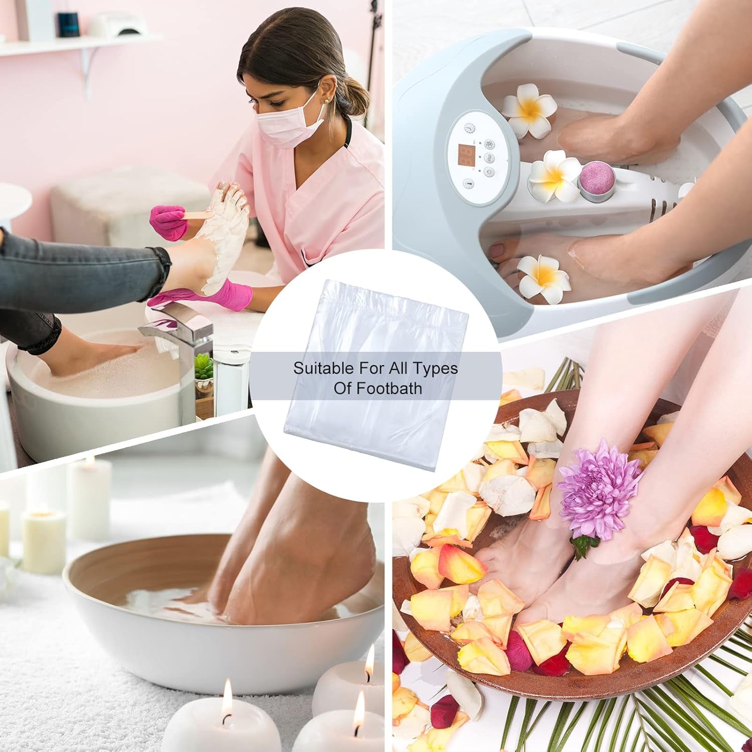 100 Pcs Disposable Foot Tub Liner Portable Bath Bags Plastic Pedicure Spa Bags Thin Large Foot Bath Liners Disposable Spa Hotel Home Use, 25 X 23 Inches