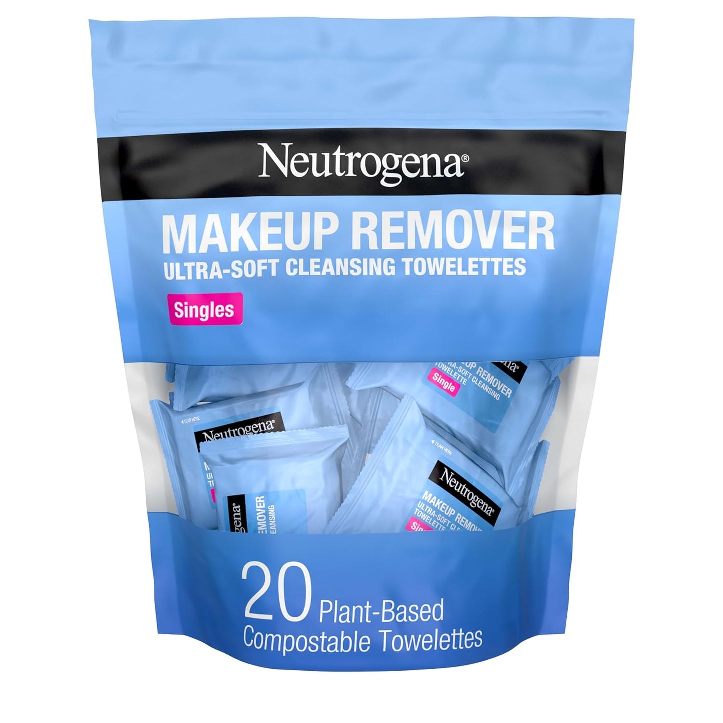 Makeup Remover Wipes Singles, Individually Wrapped Face Wipes, Daily Facial Cleanser Towelettes, Gently Removes Oil & Makeup, Alcohol-Free Makeup Wipes, 20 Ct