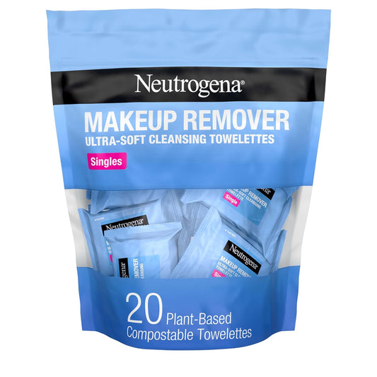 Makeup Remover Wipes Singles, Individually Wrapped Face Wipes, Daily Facial Cleanser Towelettes, Gently Removes Oil & Makeup, Alcohol-Free Makeup Wipes, 20 Ct