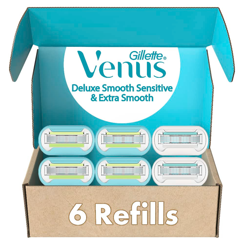 Womens Razor Blade Refills, Venus Extra Smooth 4 Count and Venus Deluxe Smooth Sensitive 2 Count, 6 Total Refills