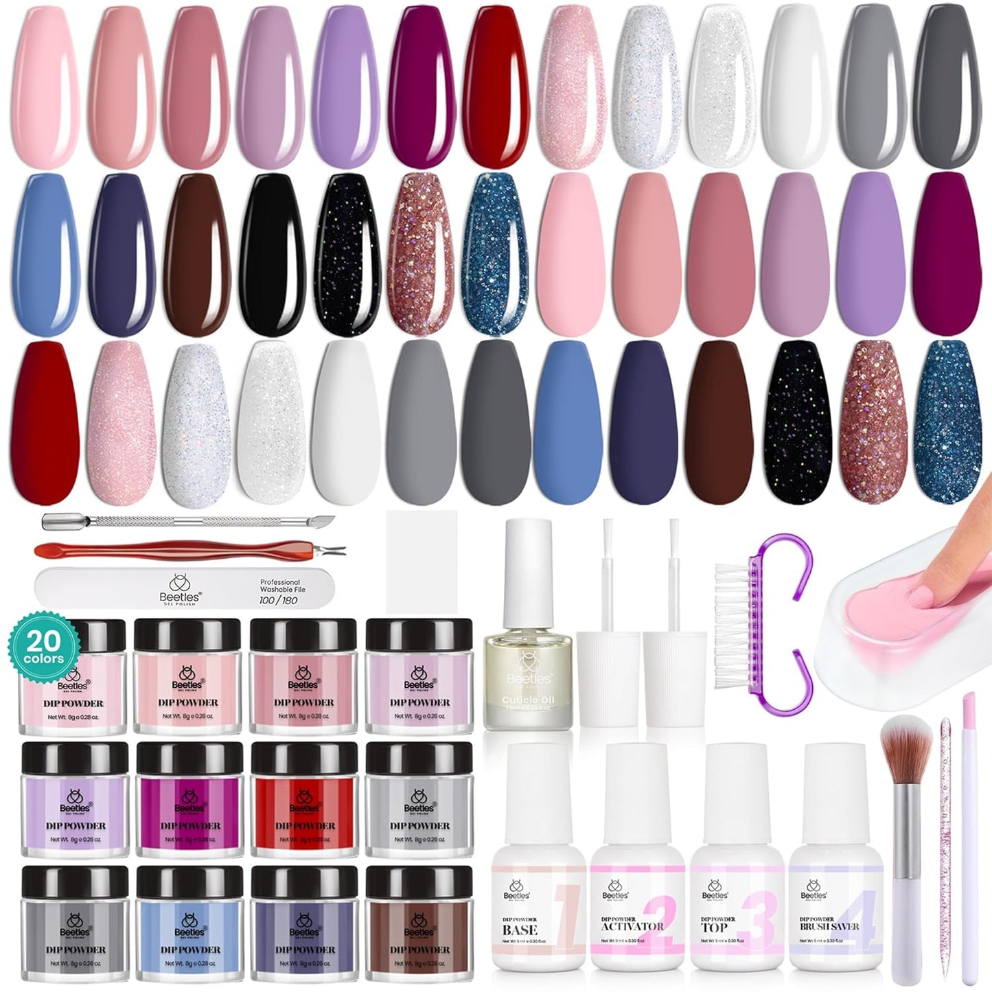 Beetles Dip Powder Liquid Set - 2 in 1 Dip Base & Top Coat and Activator, Dip Nail Liquid Set for Dipping Powders French Nail Design Dip Nail Kit Manicure Valentines Gift for Women, 0.51 Fl.Oz/Bot