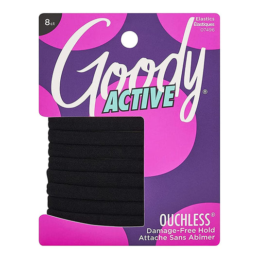 Ouchless Seamless Hair Elastics - 8 Ct, Black, Damage-Free Gentle Hold Hair Ties, No Snag or Pull, for All Occasions, Chic Hair Accessories for Women & Men, All Hair Types