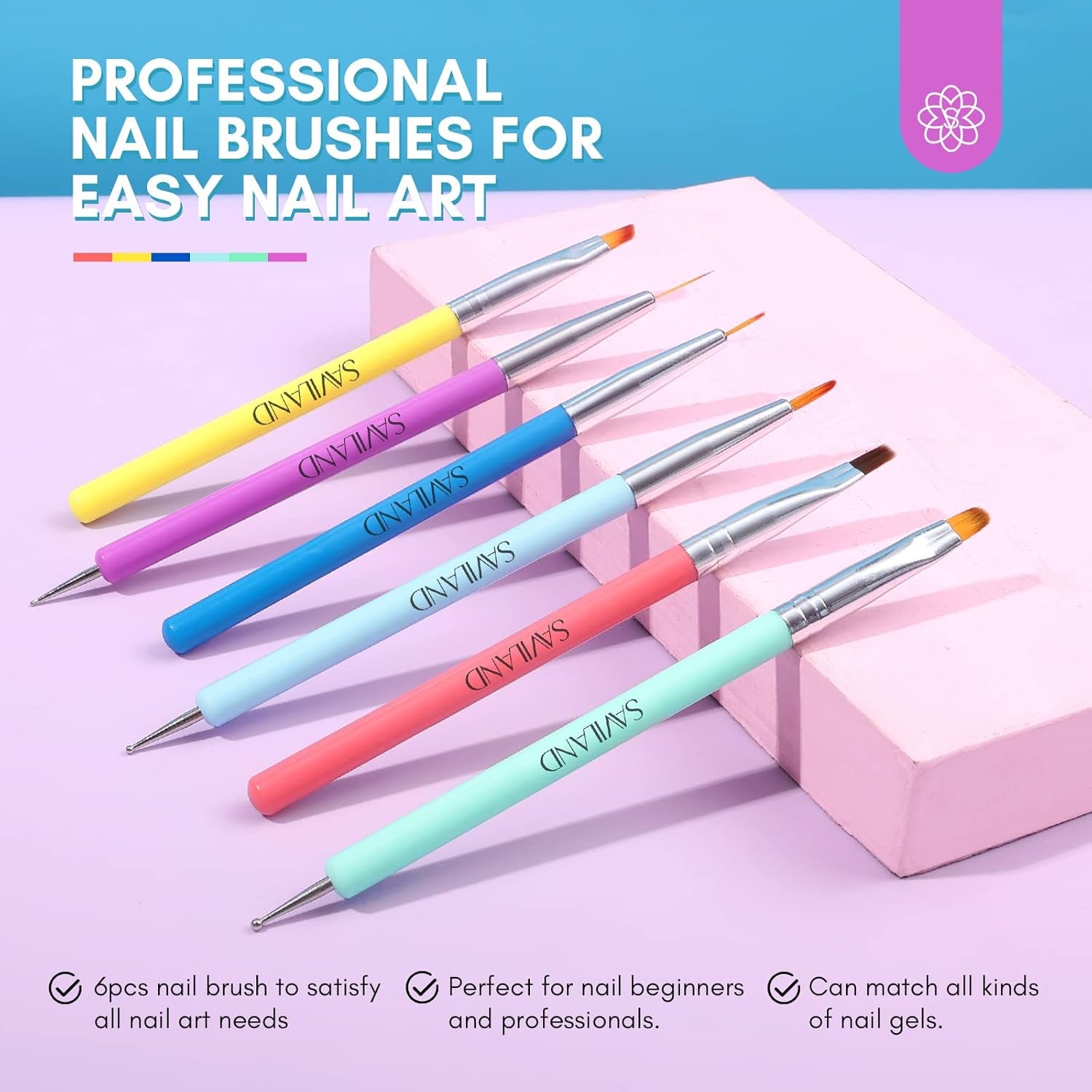 6PCS Nail Art Brushes Set – Multifunctional Nail Brushes for Nail Art Nail Design Brush Gel Nail Brush for Nail Extension Nail Art Liner Brush 3 Sizes Dotting Tools for DIY