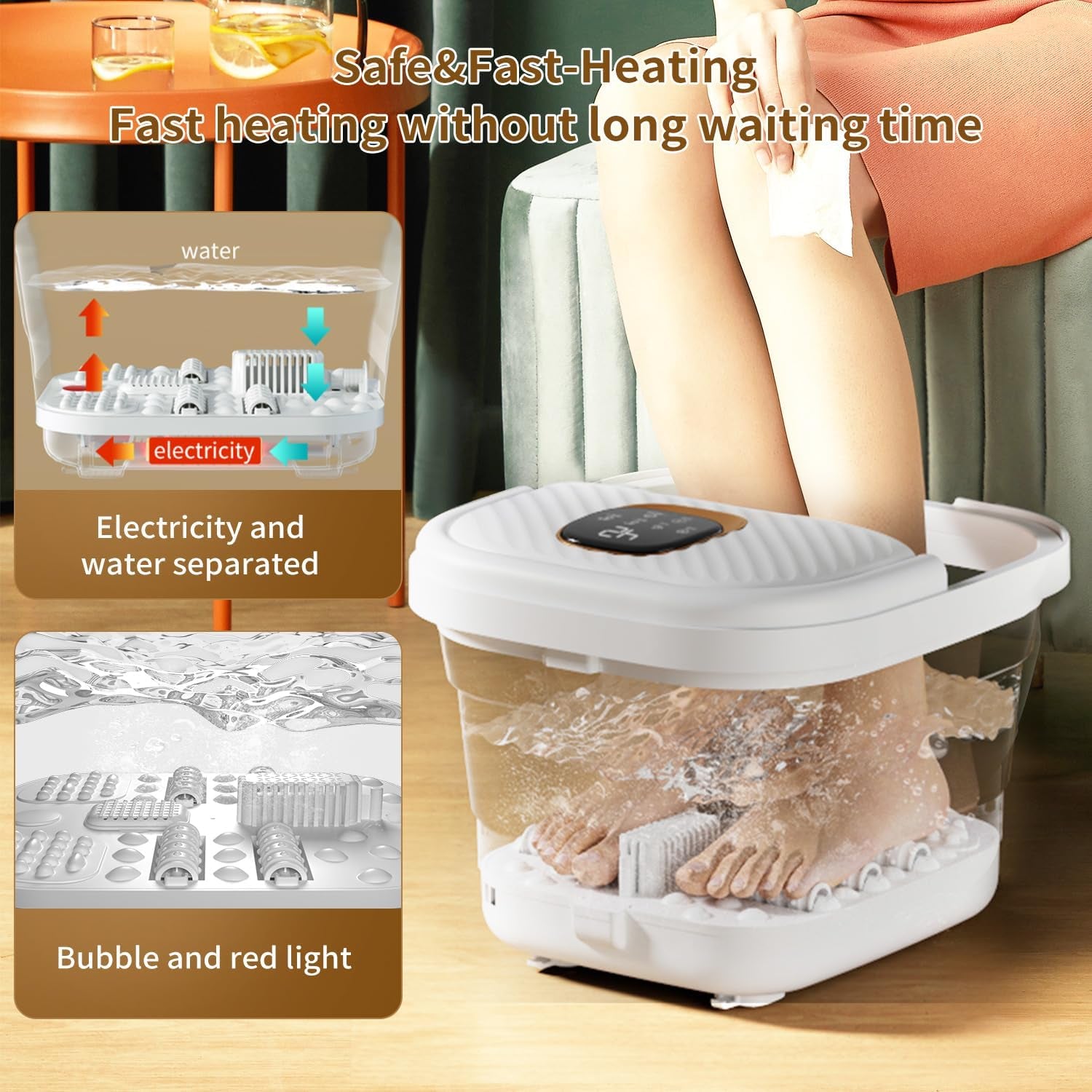 Collapsible Foot Spa with Heat, Touchscreen, Foldable Foot Bath Massager with Temperature Control, Foot Massage Rollers, Pedicure Foot Spa for Home, Office, Relaxation, Valentines Gift for Men & Women