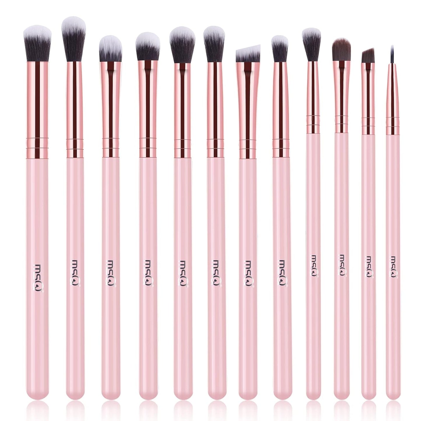 Eye Makeup Brushes 12Pcs Rose Gold Eyeshadow Makeup Brushes Set with Soft Synthetic Hairs & Real Wood Handle for Eyeshadow, Eyebrow, Eyeliner, Blending(Without Bag)