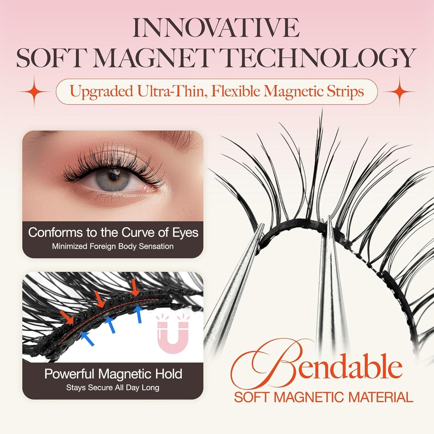 Upgrade Magnetic Eyelashes with Applicator Reusable Soft Magnetic Eyelashes Natural Look No Glue Needed Magnetic Eyelashes Magnetic Lashes Kit Easy to Wear and Remove(A02)