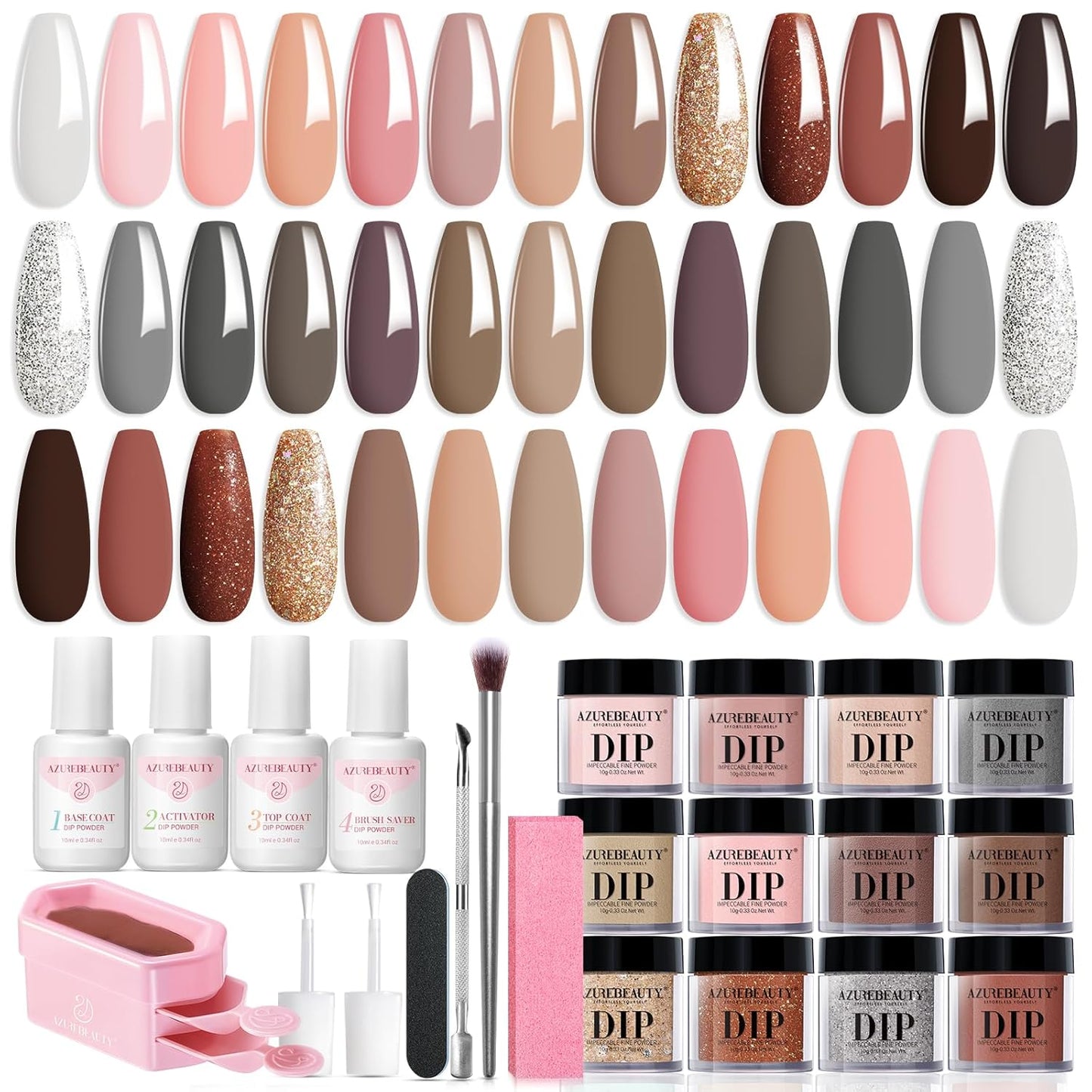 31 Pcs Dip Powder Nail Kit 20 Colors Glitter Nude Brown Pink White Gray Dip Powder Liquid Set with Top/Base Coat Activator for French Nails Art Manicure DIY Salon Women Valentine'S Gift