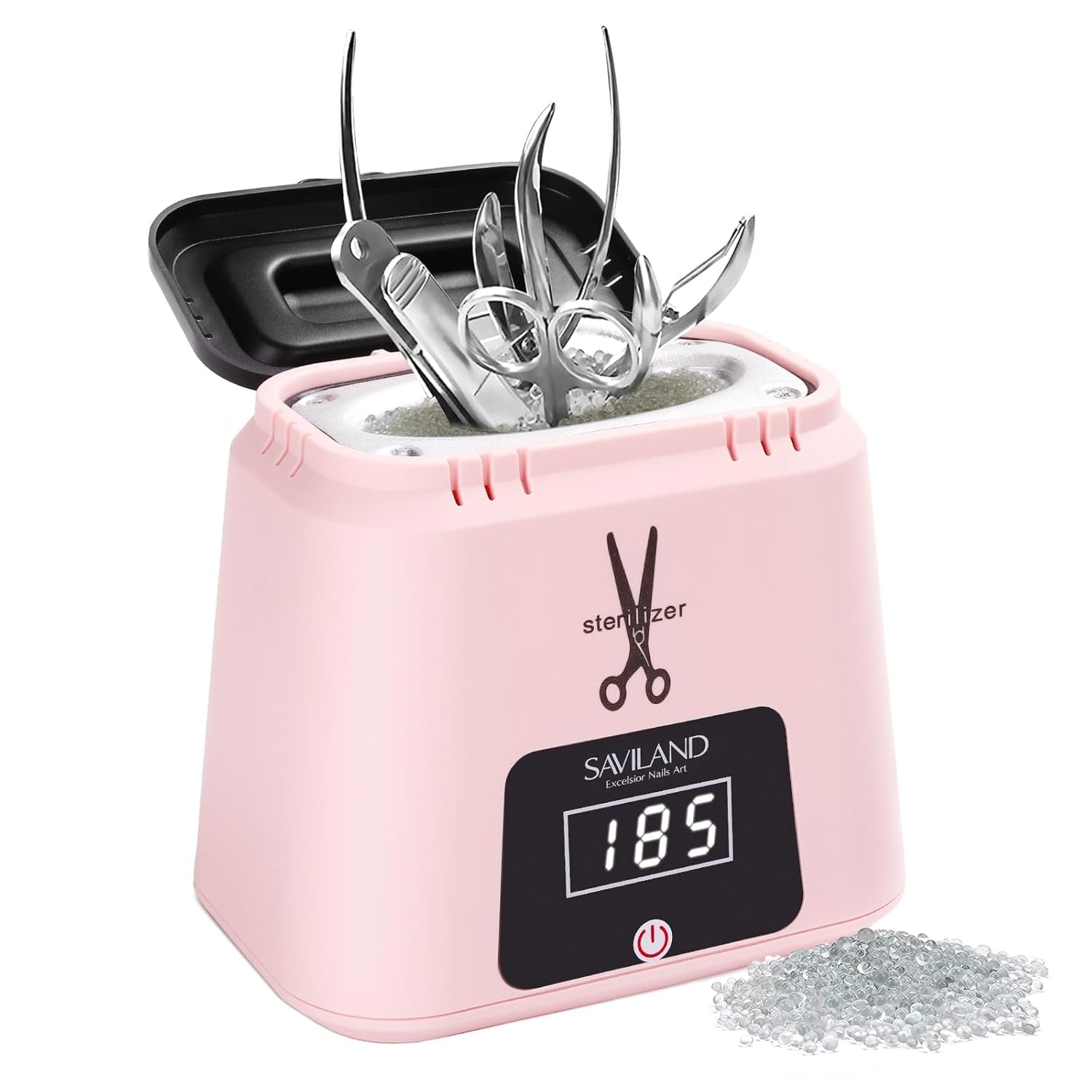 Nail Tool Sterilizer Electric: High-Temperature 365℉ Sterilizer for Nail Tools Portable Pink Nail Sterilizer with Glass Beads to Sterilize Any Metal Tools Salon & Esthetician Supplies