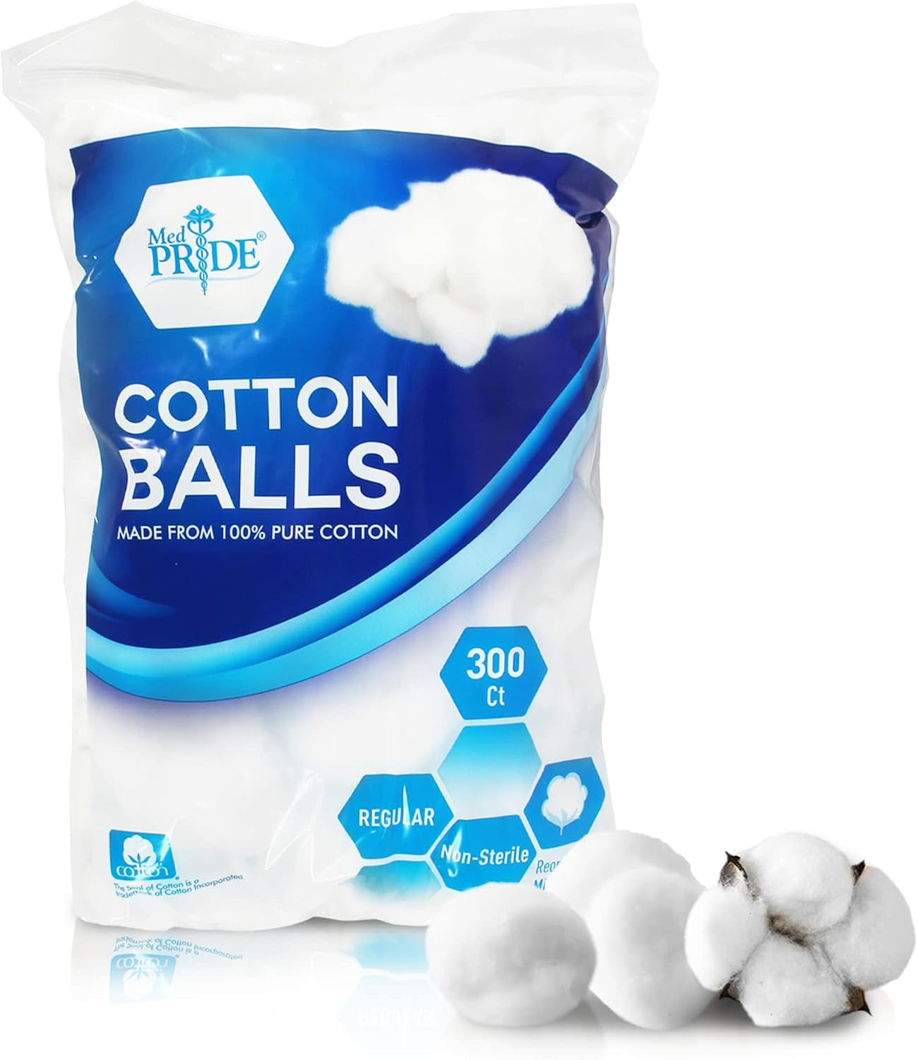 100% Pure Medical Cotton Balls Medium Size, Ultra Soft, Hypoallergenic, 300 Count, for Ears, Makeup Removal, Lotions