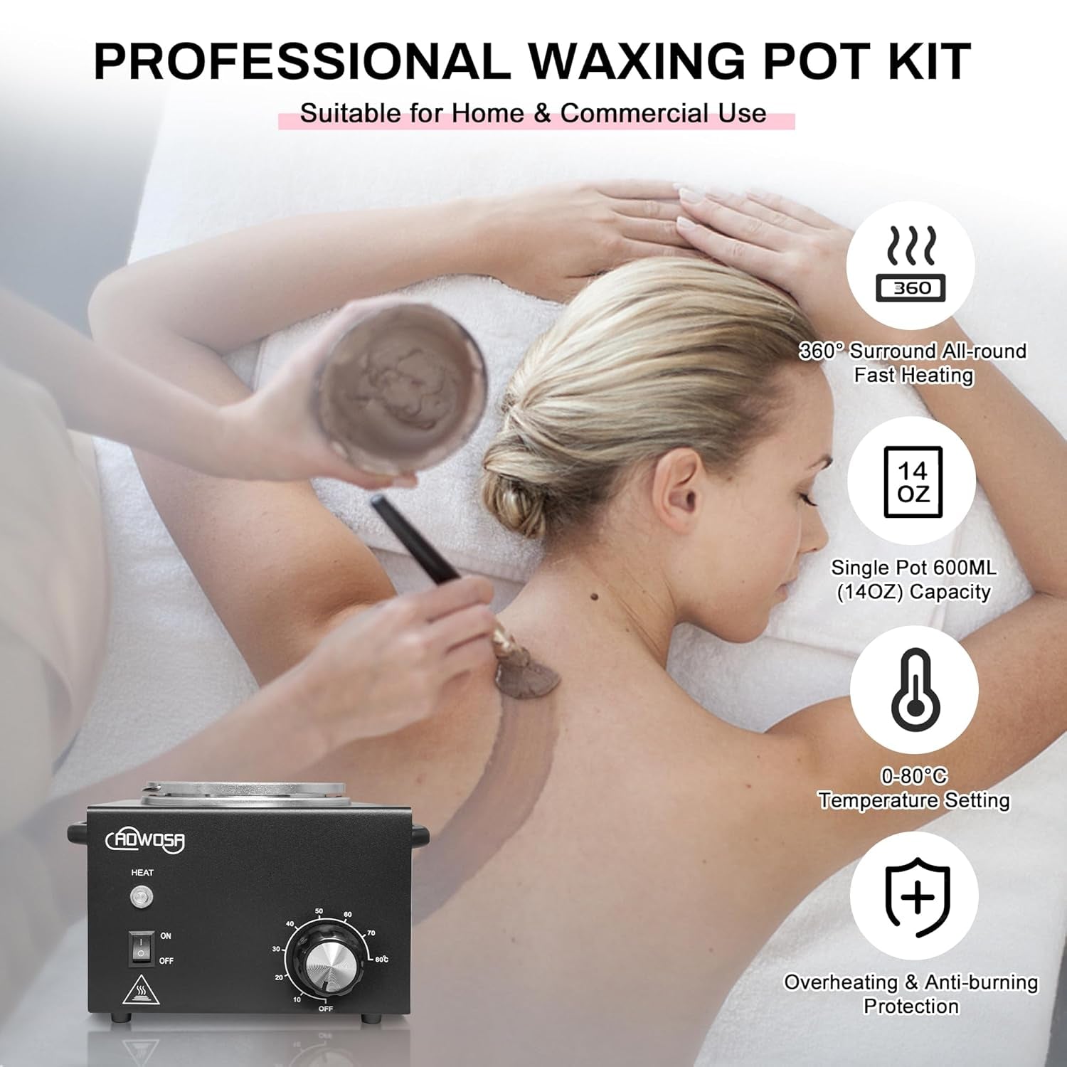 Professional Waxing Kit Wax Warmer Single Pot Wax Heater Machine for Hair Removal, Large Wax Pot with Non-Stick Easy Clean Pot, 50 Wax Sticks & 20 Collar, for Spa Salon Beauty Esthetician Home (Black)