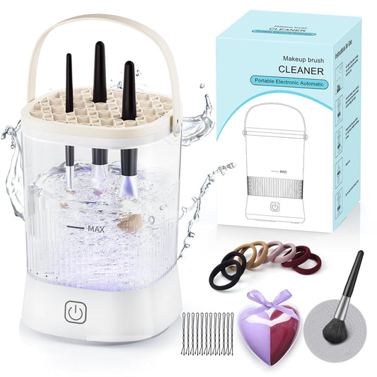 Electric Makeup Brush Cleaner - 9000 RPM Makeup Brush Cleaning Machine, IP65 Waterproof Automatic Makeup Brush Cleaner for Makeup Sponges and Brushes(White)