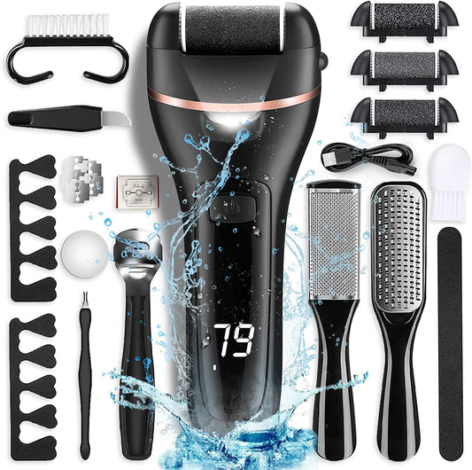 Electric Callus Remover for Feet, Rechargeable Portable Electronic Foot File Pedicure Kit, Waterproof Foot Scrubber File, Professional Pedicure Tools, Foot Care for Dead Skin Ideal Gift, 3 Rollers