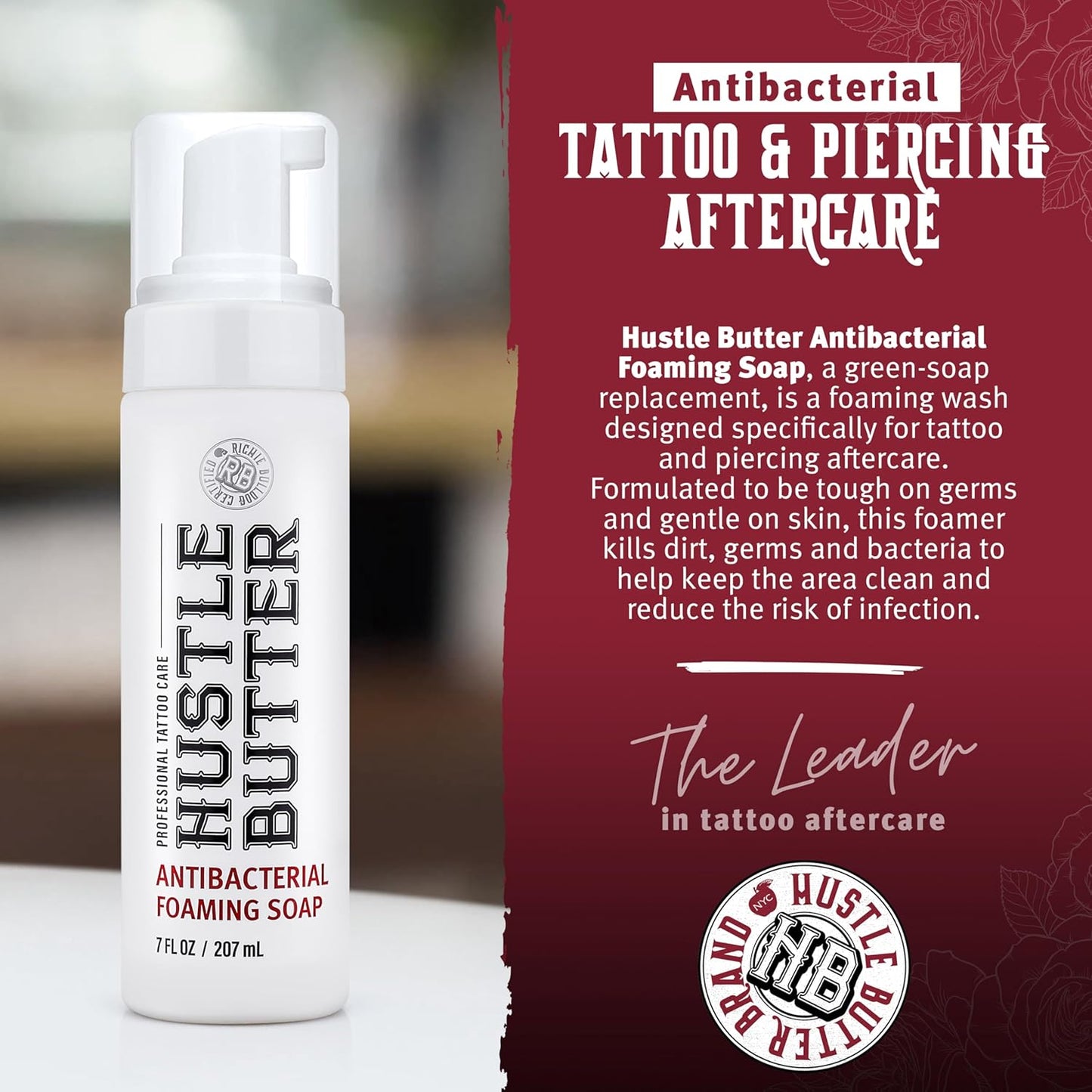 Hustle Bubbles Tattoo Aftercare Tattoo Soap Antibacterial Soap to Clean New Tattoos & Piercings Essential Tattoo Supplies 7Oz