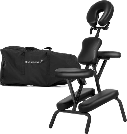 Portable Massage Chair for Tattoo and Spa Foldable Massage Therapy Chair with Adjustable Face Cradle High-Density Cushion Lightweight Design with Carrying Bag Ideal for Salon Use (Black)