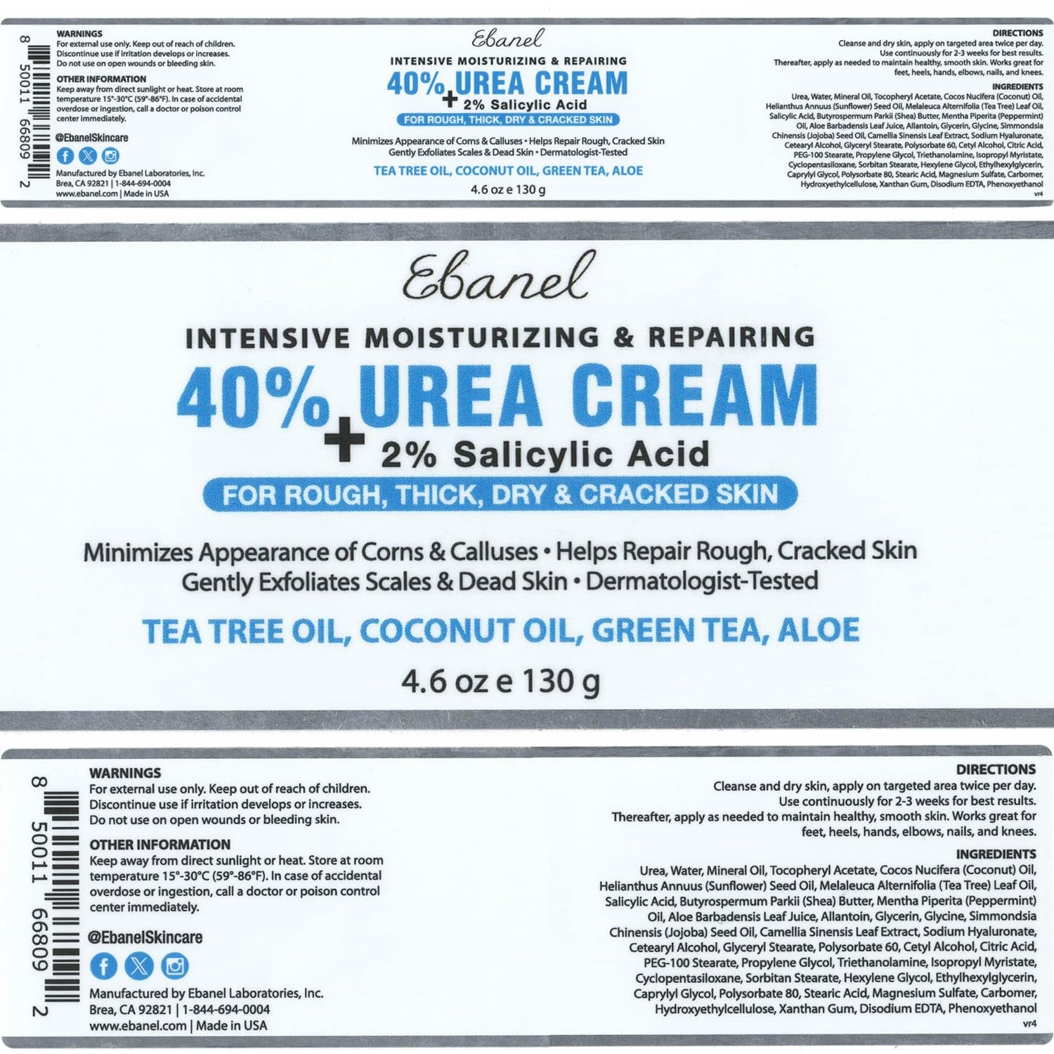 Urea Cream 40% plus Salicylic Acid 2%, Foot Cream for Dry Cracked Heels Feet Knees Elbows Hands, Foot Dead Skin Cuticle Callus Remover Toenail Softener, Keratolytic Skin Barrier Repair