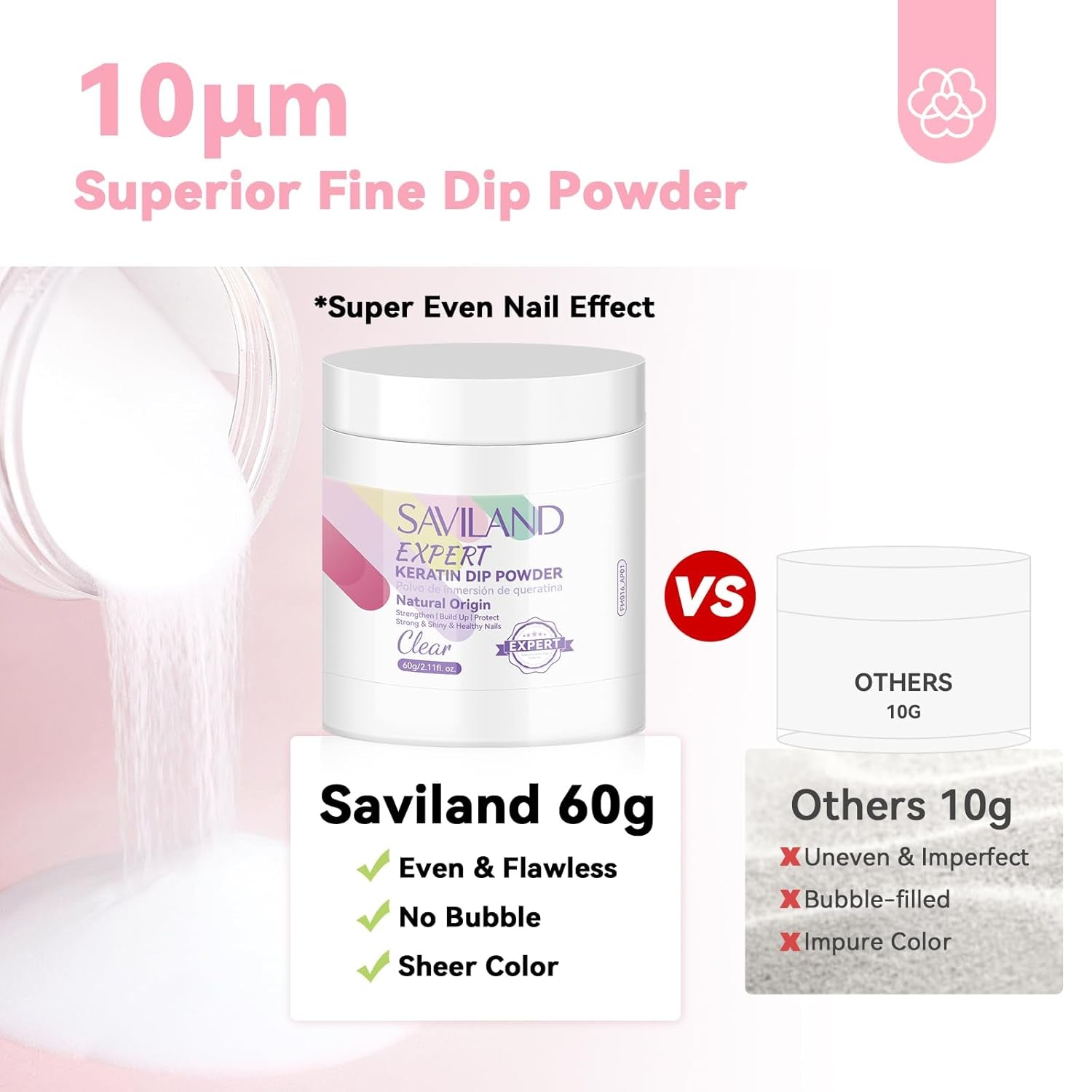 Clear Dip Powder Nail Kit Starter: 60G 2.1Oz Dip Powder for Nails with Dipping Powder Liquid Set Dip Base Activator and Top Coat Professional Dip Nail Kit Repair for French Manicure Nail Art