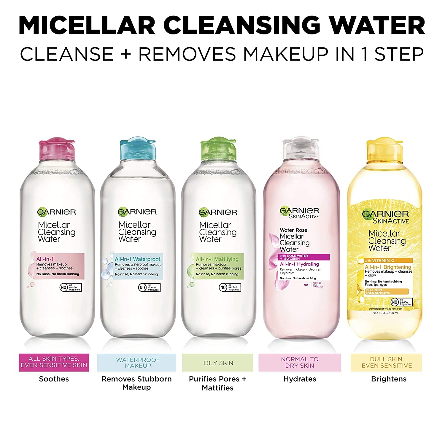 Micellar Water with Vitamin C, Facial Cleanser & Makeup Remover, Brightening & Hydrating, for All Skin Types, Vegan, Cruelty Free, 13.5 Fl Oz (400Ml), 2 Count