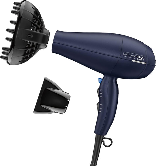 INFINITIPRO by  Hair Dryer with Innovative Diffuser | Enhances Curls and Waves While Reducing Frizz | Dark Blue | Packaging May Vary