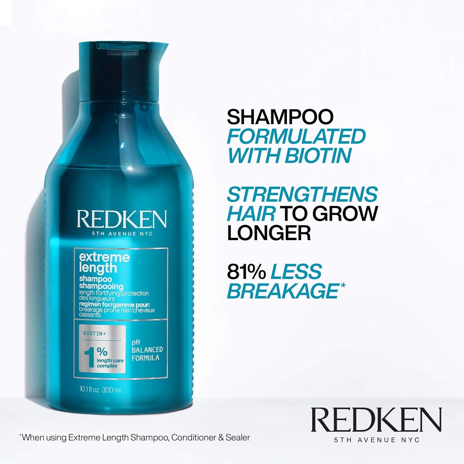 Redken Extreme Length Shampoo | Infused with Biotin | for Hair Growth | Prevents Breakage & Strengthens Hair