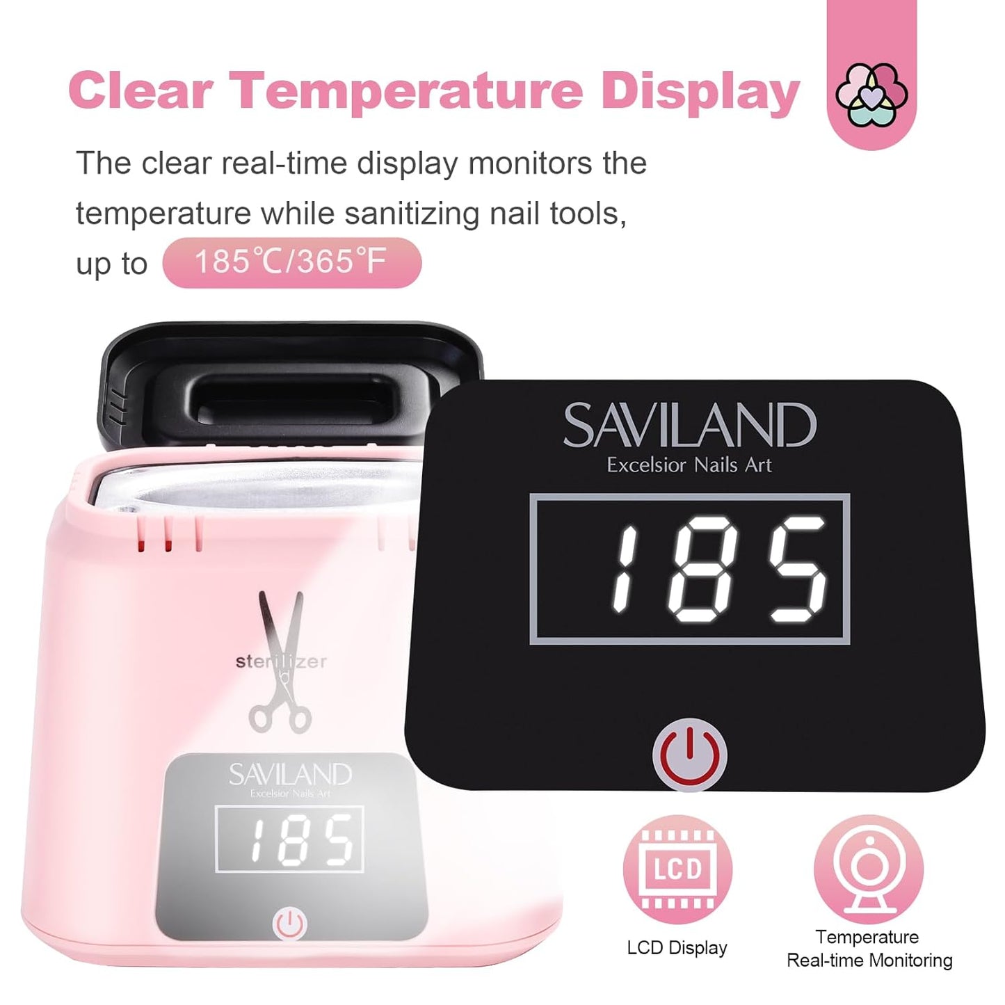 Nail Tool Sterilizer Electric: High-Temperature 365℉ Sterilizer for Nail Tools Portable Pink Nail Sterilizer with Glass Beads to Sterilize Any Metal Tools Salon & Esthetician Supplies